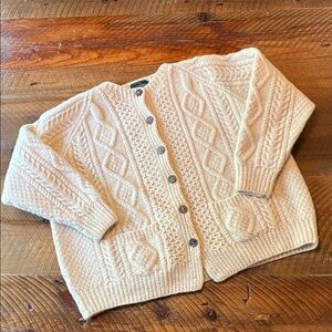 * VINTAGE* Cream Cable-knit Wool Cardigan